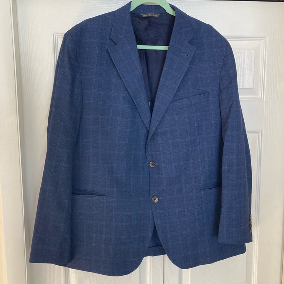 Paul Stuart blue suit jacket wool plaid for all year round